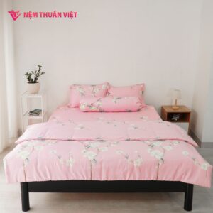 Bộ chăn ga gối Tencel Thuần Việt T10 - Họa tiết hoa mẫu đơn hồng