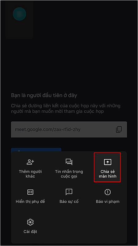 Chia sẻ màn hình trong Google Meet trên điện thoại