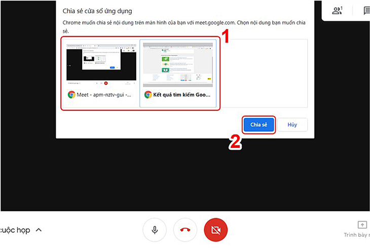 Chia sẻ màn hình trong Google Meet trên máy tính