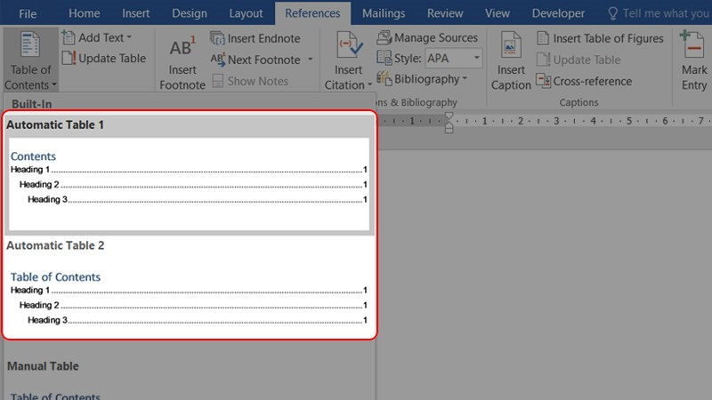 Hướng dẫn tạo mục lục tự động trong Word 2019