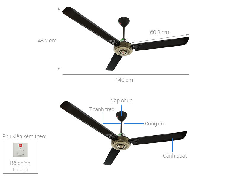 Quạt trần KDK N56YG(BB)