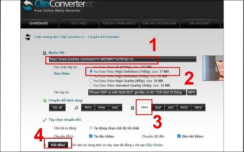 Sử dụng Clip Converter để tải video Youtube