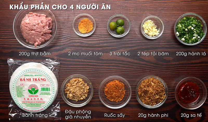 Nguyên liệu bánh tráng trộn mỡ hành