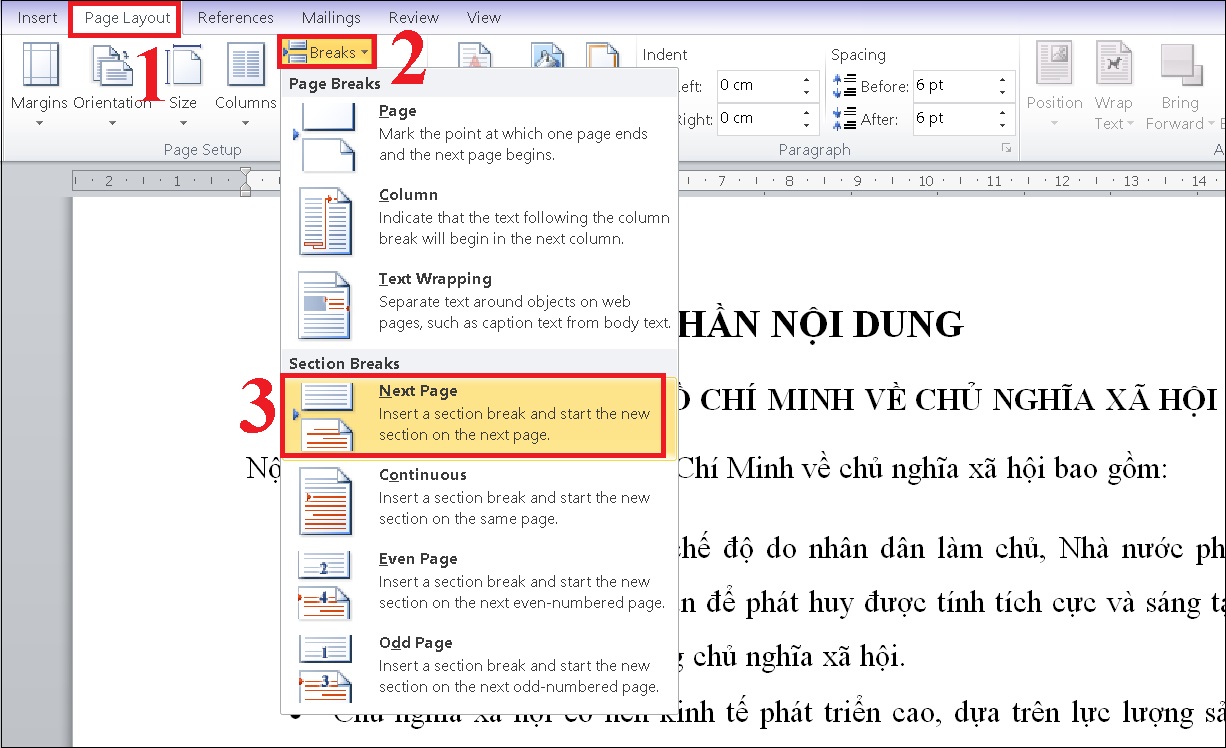 cách đánh số trang trong Word từ một trang bất kỳ