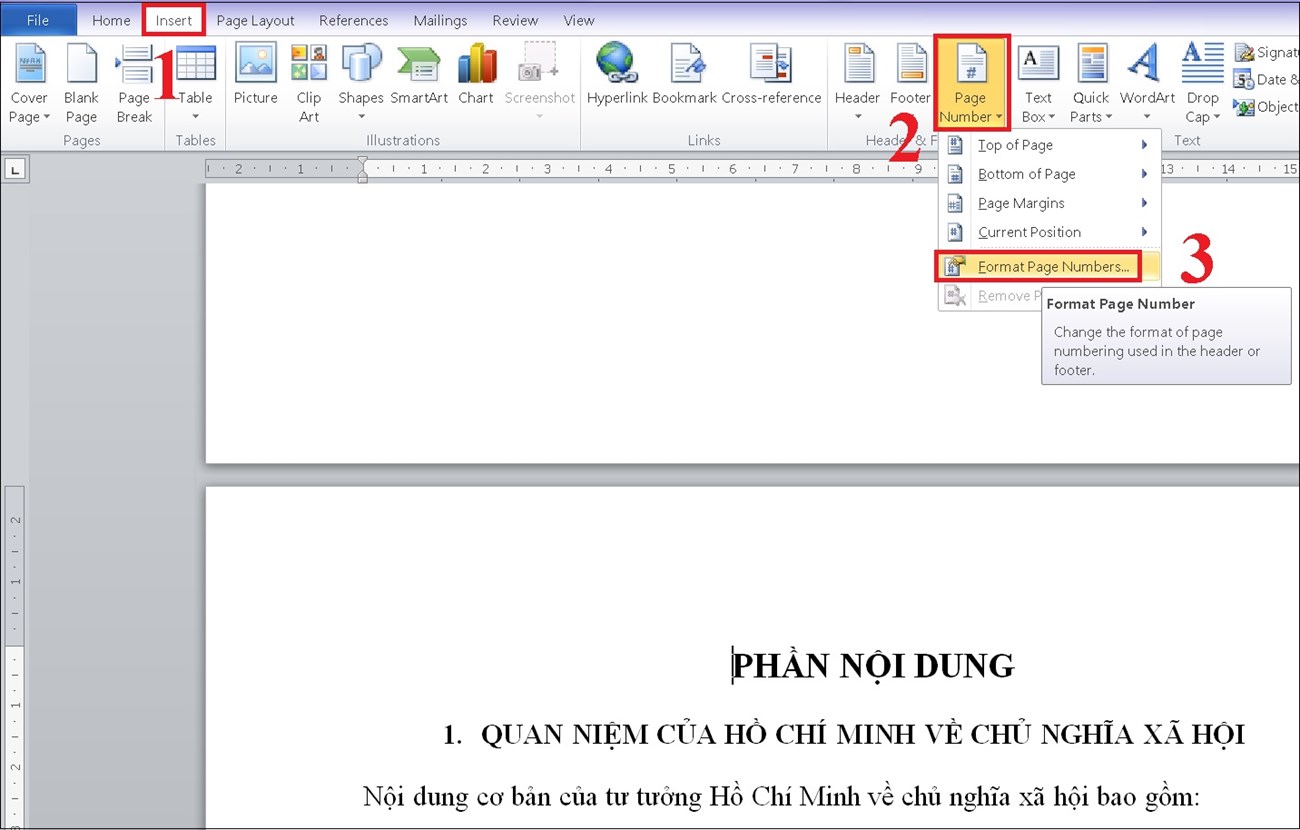 cách đánh số trang trong Word từ một trang bất kỳ