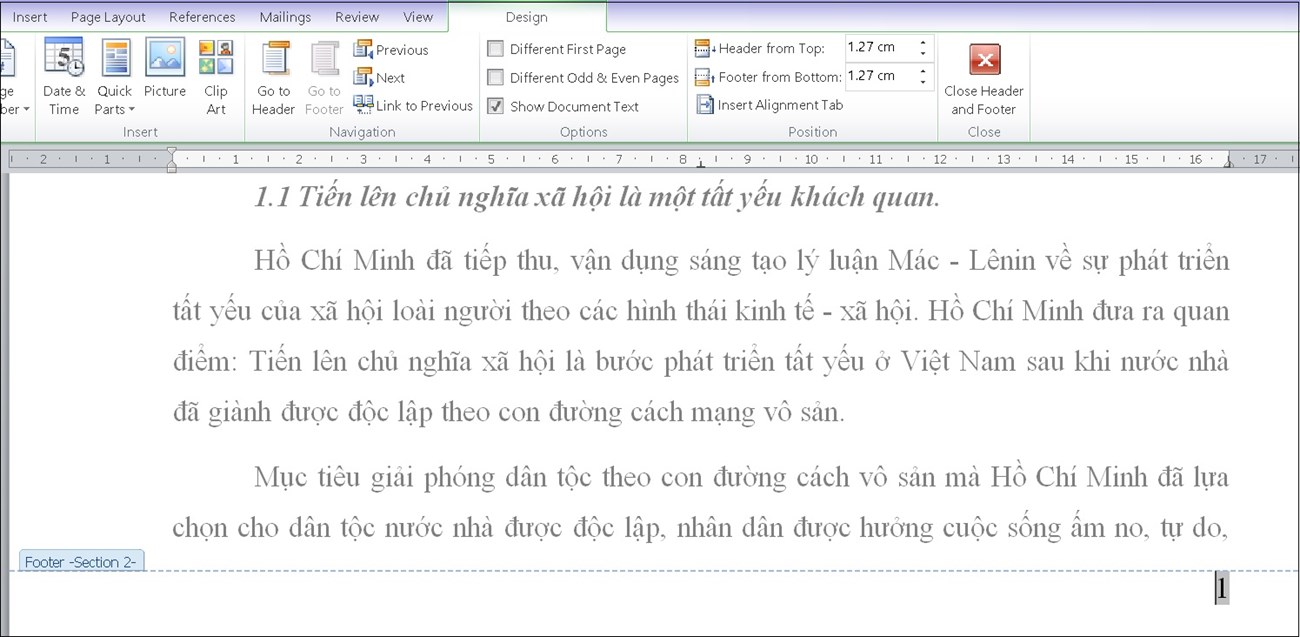 cách đánh số trang trong Word từ một trang bất kỳ