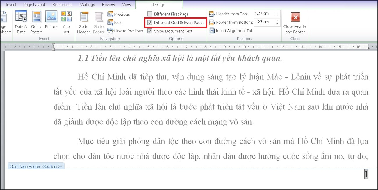 cách đánh số trang tùy biến cho trang chẵn và lẻ