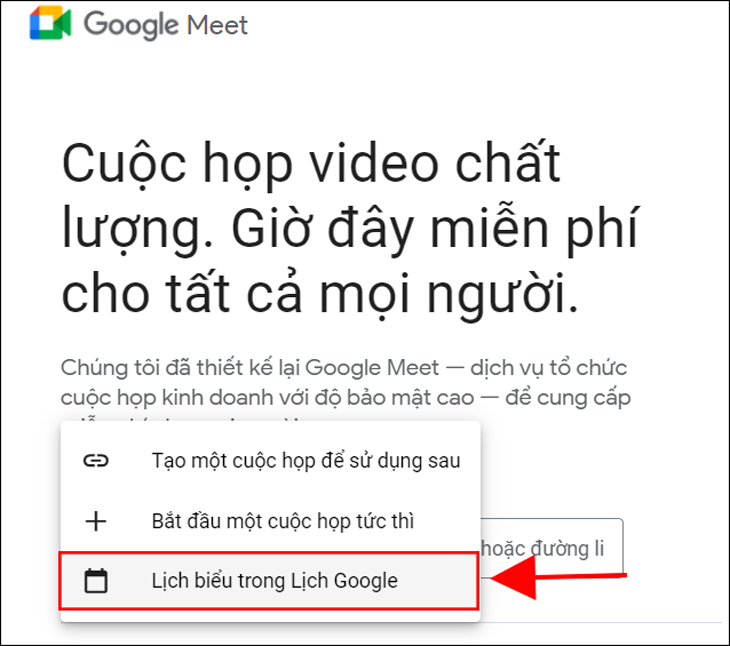 đặt lịch và tạo lớp học, họp online trên Google Meet