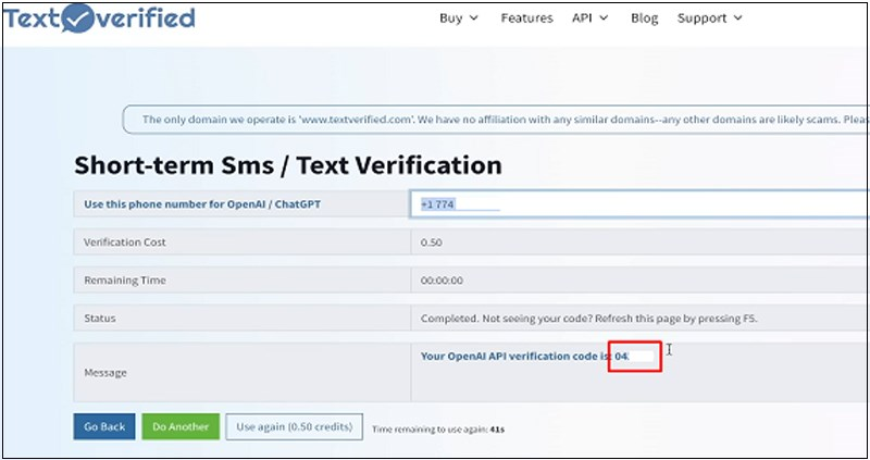 hoàn tất đăng ký Textverified