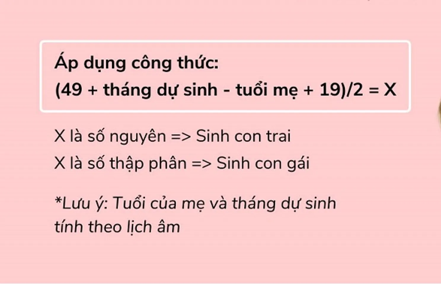 Công thức tính dựa vào tuổi mẹ