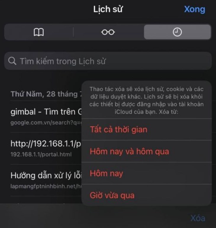 Lựa chọn thời gian và xóa