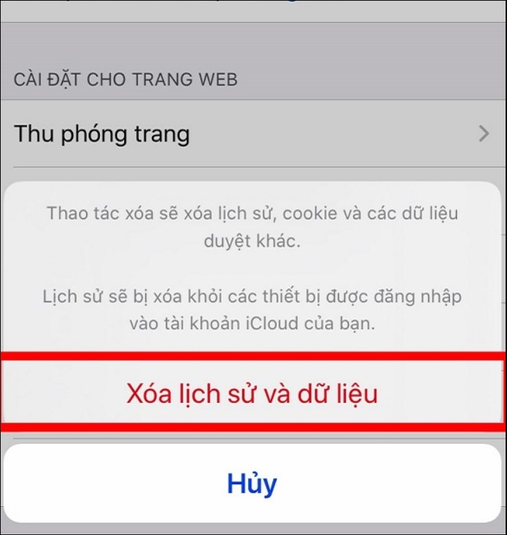 Xóa lịch sử và dữ liệu safari