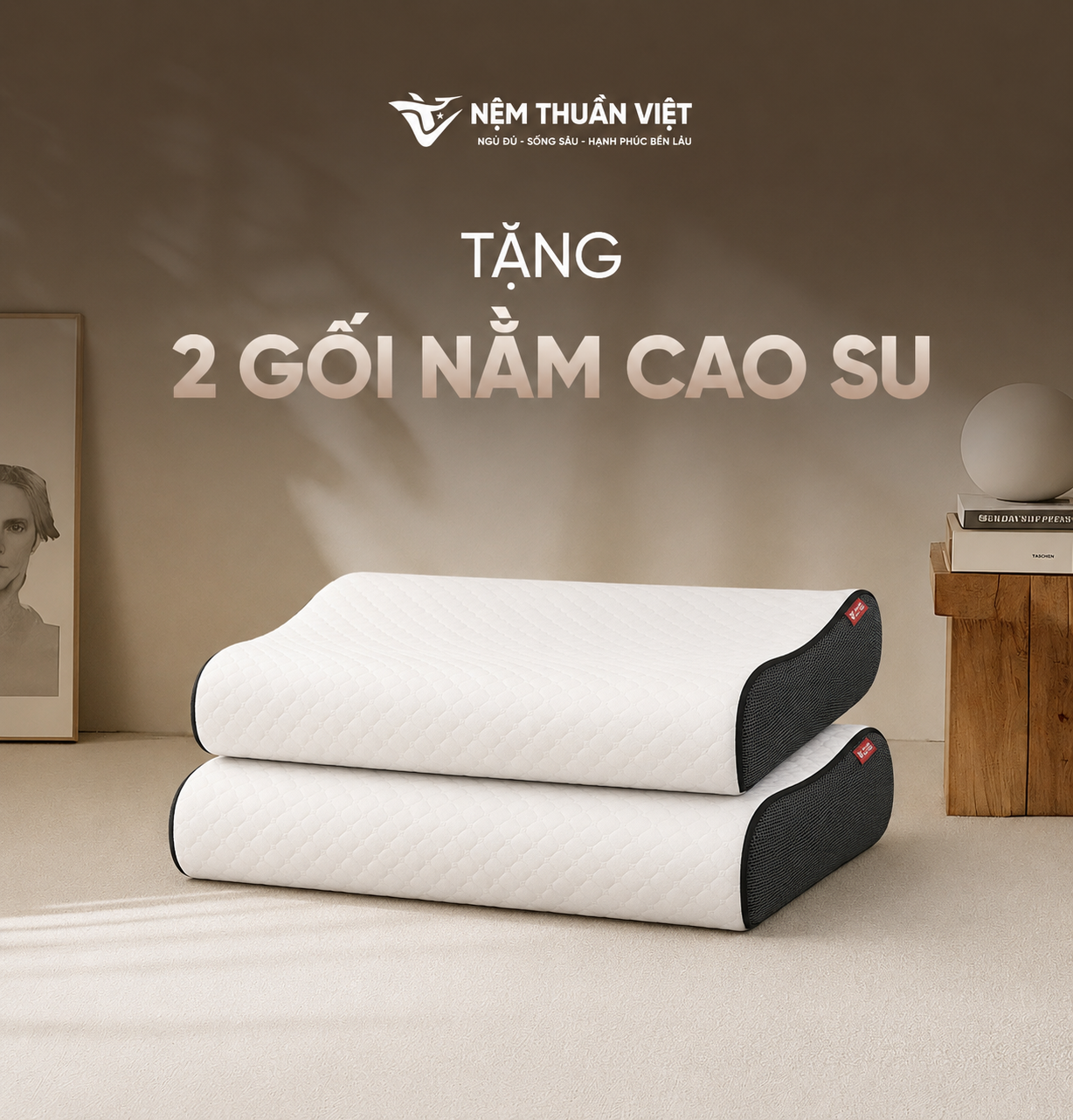 TẶNG 2 GỐI NẰM CAO SU