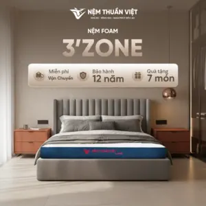Nệm Foam cao cấp phân vùng Thuần Việt 3’Zone – Nâng đỡ 3 vùng chuyên sâu